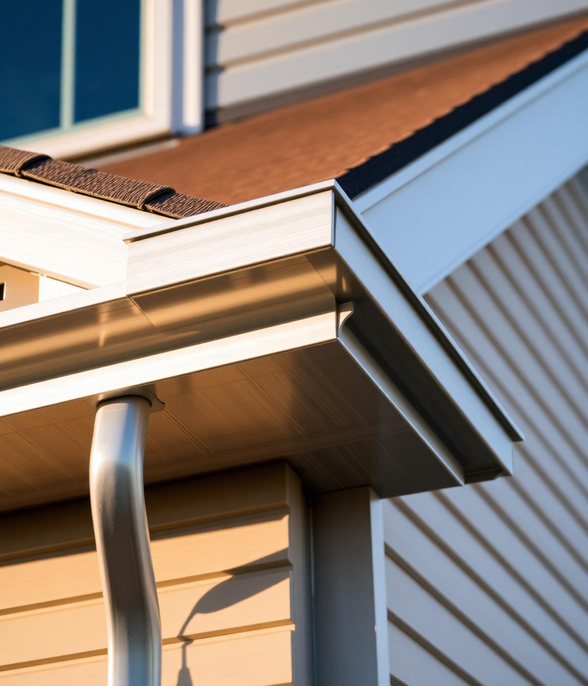 Detail of a seamless gutter installation